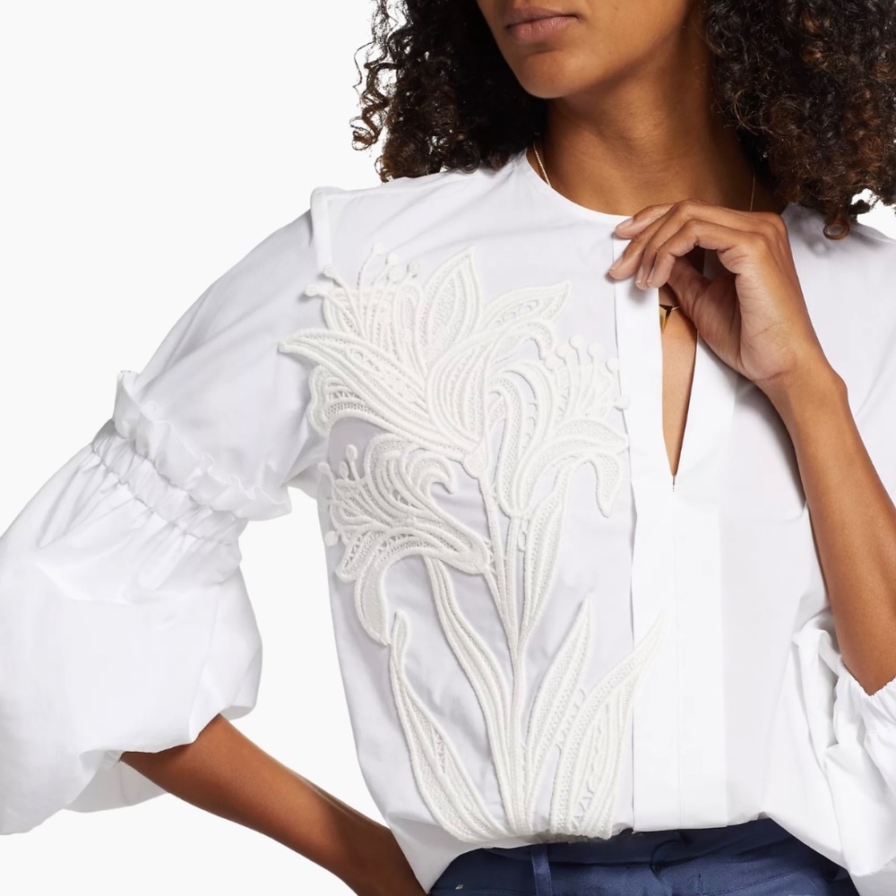 Silvia Tcherassi White Cotton Embroidered Wenda  Blouse Top Sz M